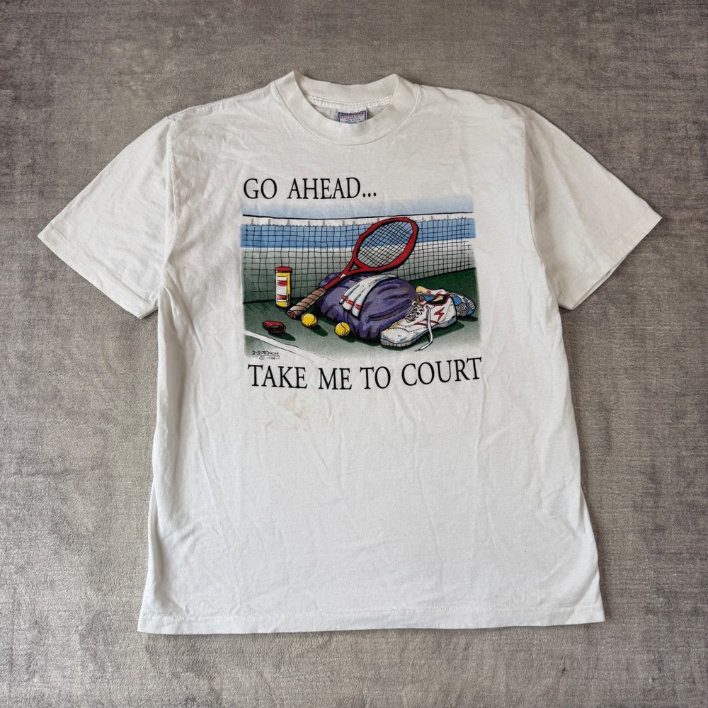 All Sport Shirt Men Large White Vintage 1994 Take Me To Court Funny Tennis
